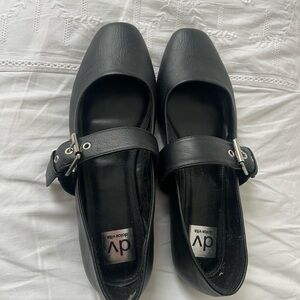 DV by Dolce Vita Black Leather Mary Jane Flats with Buckle Strap